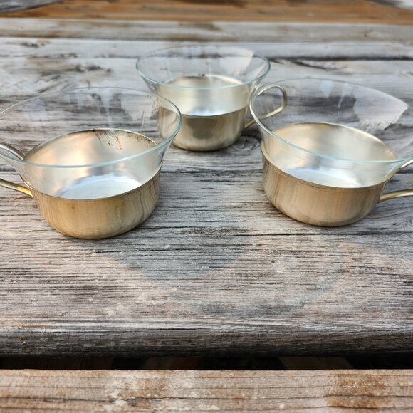 Set of 3 tea coffee glasses aluminum chrome colored Glass 60s 70s - Picture 2 of 5